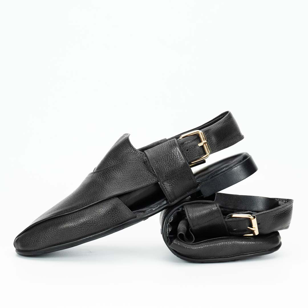 Foldable soft Peshawari Chappal black