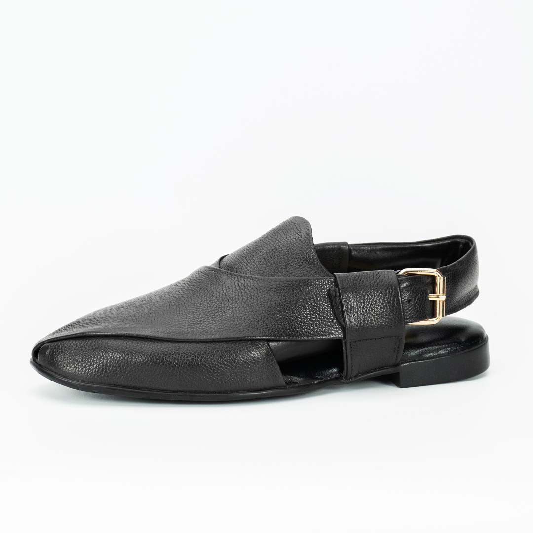 Foldable soft Peshawari Chappal black